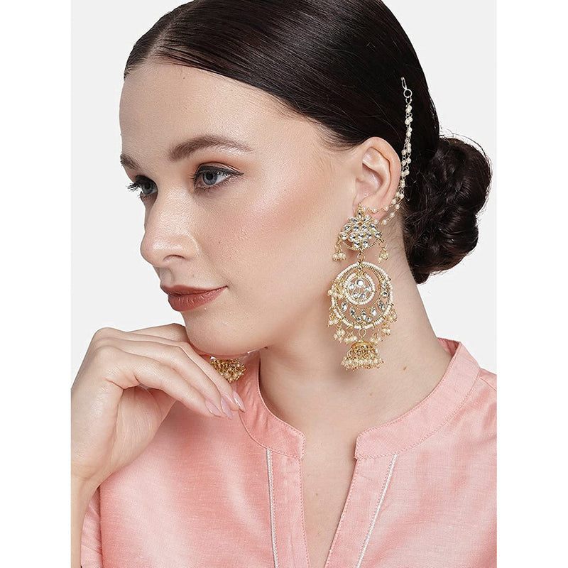 Gold Plated Multi Chain Hanging Chains Jhumka Earrings With Hair Chain -  ETHNIC INDIA - 2944315